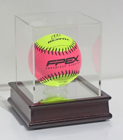 DisplayGifts Pro UV Softball Display Case Holder Stand Baseball Display case, Also Holds Tennis Ball, Lacrosse Ball, Bocce Ball, for Living Room or Office (Wooden Stand Cherry Finish) in Saudi Arabia