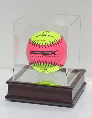 DisplayGifts Pro UV Softball Display Case Holder Stand Baseball Display case, Also Holds Tennis Ball, Lacrosse Ball, Bocce Ball, for Living Room or Office (Wooden Stand Cherry Finish) in Saudi Arabia