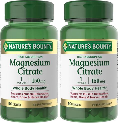 سيترات المغنيسيوم من Nature’s Bounty، مكمل مغنيسيوم عالي الامتصاص لصحة الجسم بالكامل مع 150 ملغ من المغنيسيوم، نباتي، خالي من الغلوتين، 90 كبسولة in Saudi Arabia