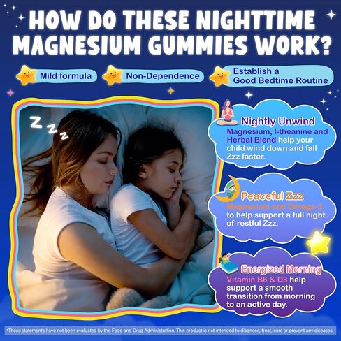 Kids Calcium Magnesium Supplement Gummies - Calcium Citrate 800mg with Magnesium Glycinate 200mg, L-Theanine, Vitamin D3 K2 & Omega-3 Multivitamin for Kids Day & Night Gummies - Vegan, Sugar Free in Saudi Arabia