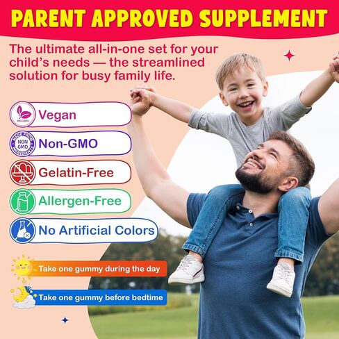 Kids Calcium Magnesium Supplement Gummies - Calcium Citrate 800mg with Magnesium Glycinate 200mg, L-Theanine, Vitamin D3 K2 & Omega-3 Multivitamin for Kids Day & Night Gummies - Vegan, Sugar Free in Saudi Arabia