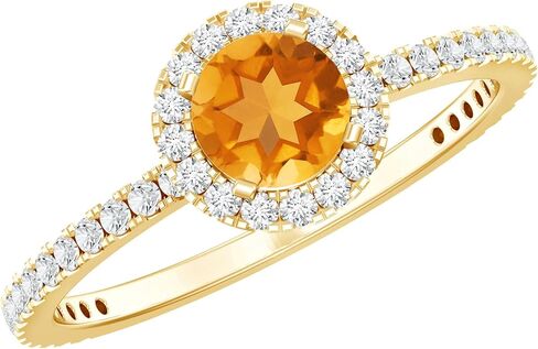 Natural Citrine Engagement Ring, Citrine Engagement Ring with Moissanite Halo, Yellow Citrine Engagement Ring, November Birthstone Ring, 14K Solid Gold in Kuwait