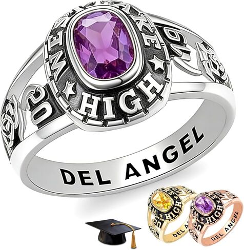 Ccjcinata Customized Sterling Silver high school ladies class rings for girls Collection Fully Personalized for women personalized Christmas Gifts Christmas present for daughter in Saudi Arabia