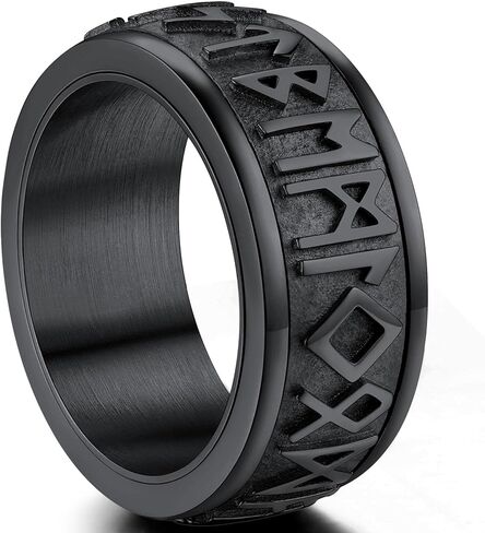 ChainsProMax Can Engrave Viking Rune Spinner Rings for Men/Women, Size #7-#14 Chain Link Fidget Ring, Stainless Steel/Gold Plated/Black-Send Gift Box in Kuwait