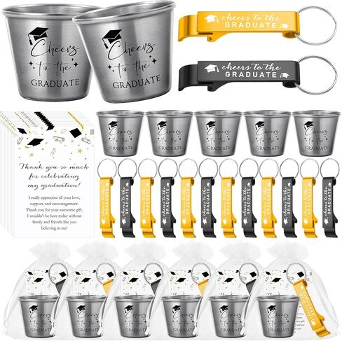 Maxcheck 50 Set 2026 Graduation Favors for Guests Bulk,Stainless Steel Shot Glasses Bottle Opener Keychain with Thank You Card Organza Bag Class of 2026 Graduation Party Favor for Teacher Friend in Saudi Arabia