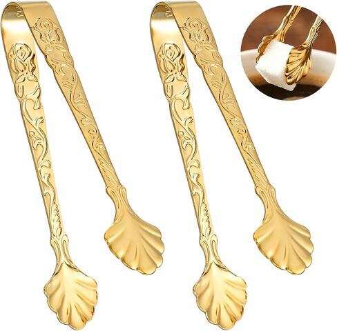 2Pcs Sugar Tongs for Sugar Cubes, Gold Figure Stainless Steel Sugars Cube Tongs, 3.74 Inch Ice Tong for Large Ice Cubes, for Bar, Desserts, Tea, Coffee Party and Appetizers in Saudi Arabia