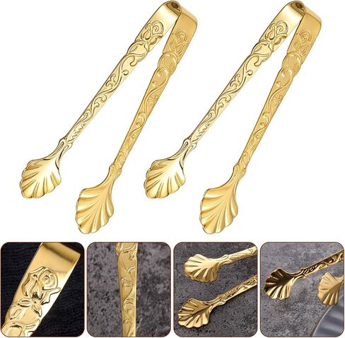 2Pcs Sugar Tongs for Sugar Cubes, Gold Figure Stainless Steel Sugars Cube Tongs, 3.74 Inch Ice Tong for Large Ice Cubes, for Bar, Desserts, Tea, Coffee Party and Appetizers in Saudi Arabia