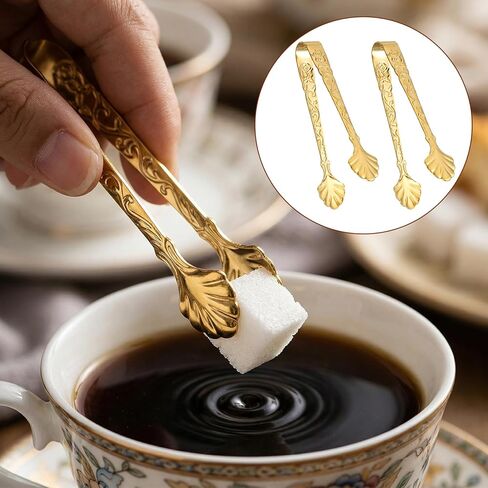 2Pcs Sugar Tongs for Sugar Cubes, Gold Figure Stainless Steel Sugars Cube Tongs, 3.74 Inch Ice Tong for Large Ice Cubes, for Bar, Desserts, Tea, Coffee Party and Appetizers in Saudi Arabia