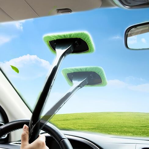 Windshield Cleaning Tool, Car Window Cleaner Brush Reusable Microfiber Towel Pads for Auto Glass Wiper Suvs Rvs & Home Windows(Grass Green) in Saudi Arabia