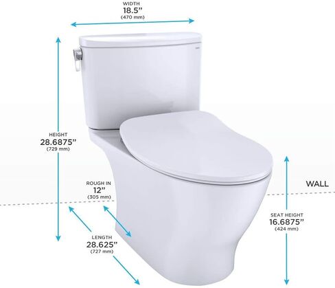 TOTO Nexus Two-Piece Elongated 1.28 GPF Universal Height Toilet with CEFIONTECT and SS234 SoftClose Seat, WASHLET+ Ready, Cotton White - MS442234CEFG#01 in Saudi Arabia