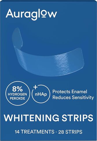 Auraglow Teeth Whitening Strips, 28 Strips, 14 Day Treatment, Enamel Safe, Whiten Teeth, Hydrogen Peroxide Strips in Saudi Arabia