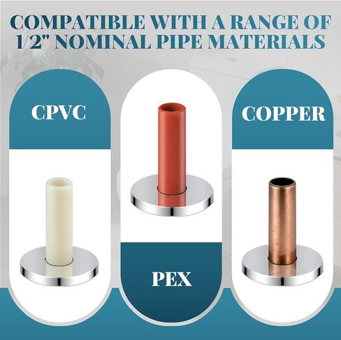 K857-30 غطاء أنابيب ألومنيوم مطور لـ 1/2 PEX سباكة - أغطية أنابيب متينة بلمسة نهائية من الكروم، ودعم كعب القدم وألواح تغطية للتركيب النظيف والاحترافي in Saudi Arabia