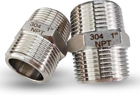 1 "ذكر إلى ذكر NPT عرافة الحلمة الأنابيب والتجهيزات، 304 الفولاذ المقاوم للصدأ 1 بوصة MNPT الخيوط محول الأنابيب متساوية مستقيم الحلمات موصل المناسب، 2PCS in Saudi Arabia