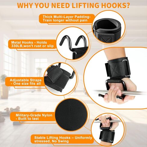 Weight Lifting Hooks, 330 LB Heavy Duty Gym Wrist Straps for Deadlifts, Pull-Ups, Strength Training, Fitness Workouts, Grip Weightlifting Hooks for Men and Women(Pair) in Saudi Arabia