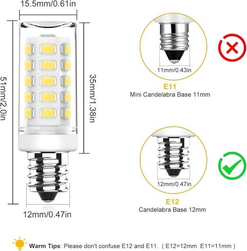 لمبة LED KLG E12، قاعدة شمعدان صغيرة، 4 وات (ما يعادل 40 وات)، ضوء نهاري 5000 كلفن أبيض غير قابل للتعتيم، لمبة صغيرة T3/T4 لمراوح السقف والثريات، 6 عبوات in Saudi Arabia