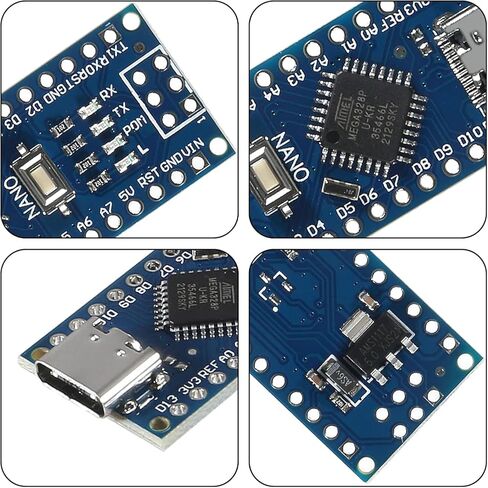 2 قطعة لوحة نانو V3.0 مع كابل ATmega328P رقاقة CH340 Type-C موصل 5 فولت 16 متر متحكم متوافق مع Arduino IDE Nano V3.0 in Saudi Arabia