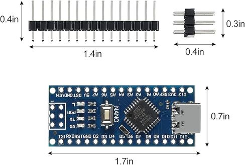 2 قطعة لوحة نانو V3.0 مع كابل ATmega328P رقاقة CH340 Type-C موصل 5 فولت 16 متر متحكم متوافق مع Arduino IDE Nano V3.0 in Saudi Arabia