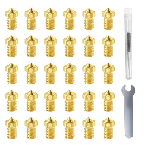 30Pcs 3D Printer V6 Nozzles 0.4mm M6 Brass Nozzle Extruder Print Head Compatible for E3D V5 V6 1.75mm Filament 3D Printer I3 Mega Prusa I3 MK3/MK3S, and Nozzle Cleaning Needles 0.4mm in Kuwait