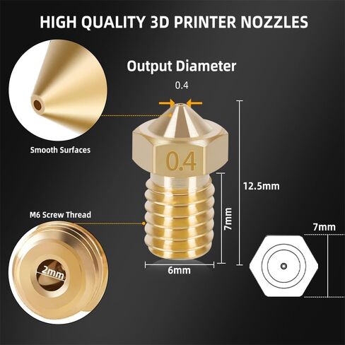 30Pcs 3D Printer V6 Nozzles 0.4mm M6 Brass Nozzle Extruder Print Head Compatible for E3D V5 V6 1.75mm Filament 3D Printer I3 Mega Prusa I3 MK3/MK3S, and Nozzle Cleaning Needles 0.4mm in Kuwait