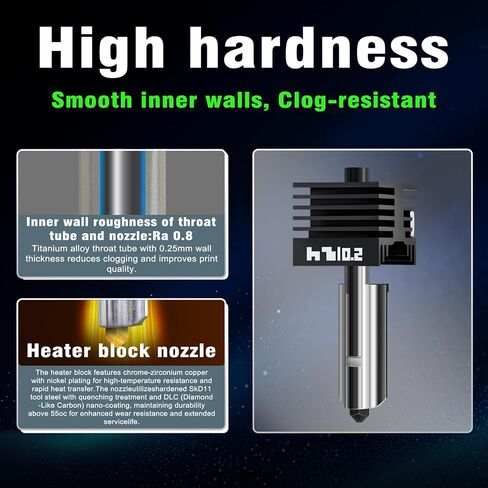 قطعتان 0.2 مم 0.4 مم من الخيزران P2S/H2 Hotend Kit لطابعة Bambu Lab P2S H2S H2C H2D ثلاثية الأبعاد، جميع المعادن 500 درجة مئوية استبدال رأس الطباعة الساخنة مع فوهة فولاذية صلبة، كتلة سخان، أجزاء من الخيزران P2S in Kuwait
