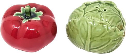 Tomato and Cabbage Salt and Pepper Shaker Set – Unique Ceramic Vegetable Design for Rustic Farmhouse Kitchen, Garden Tabletop Display, Dining Decor – Fun Gift for Chefs, Collectors, and Food Lovers in Saudi Arabia