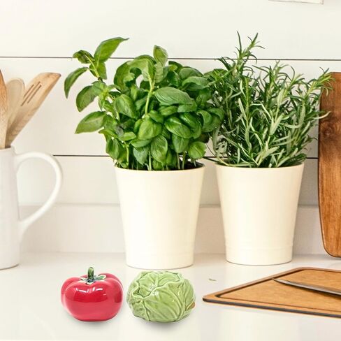 Tomato and Cabbage Salt and Pepper Shaker Set – Unique Ceramic Vegetable Design for Rustic Farmhouse Kitchen, Garden Tabletop Display, Dining Decor – Fun Gift for Chefs, Collectors, and Food Lovers in Saudi Arabia
