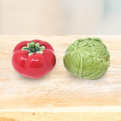 Tomato and Cabbage Salt and Pepper Shaker Set – Unique Ceramic Vegetable Design for Rustic Farmhouse Kitchen, Garden Tabletop Display, Dining Decor – Fun Gift for Chefs, Collectors, and Food Lovers in Saudi Arabia
