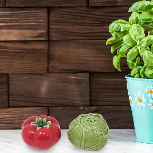 Tomato and Cabbage Salt and Pepper Shaker Set – Unique Ceramic Vegetable Design for Rustic Farmhouse Kitchen, Garden Tabletop Display, Dining Decor – Fun Gift for Chefs, Collectors, and Food Lovers in Saudi Arabia