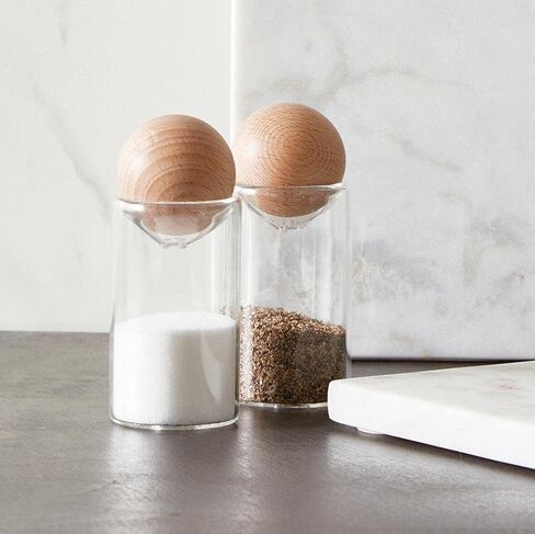 أساسيات المطبخ الأنيقة من Santa Barbara Design Studio Salt & Pepper Shakers، بطول 8.89 سم، زجاج/خشب زان in Kuwait