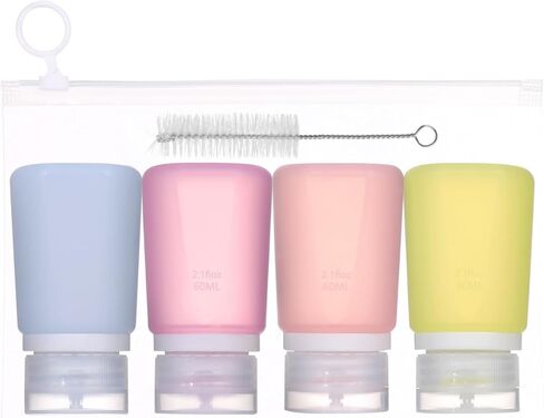 4 Pieces Condiment Squeeze Bottles for Sauces, 60ml/2Oz Silicone Condiment Containers with Lids Leakproof Salad Dressing Container with Reusable Sandwich Bag, Brush (purple pink blue yellow) in Saudi Arabia