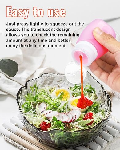 4 Pieces Condiment Squeeze Bottles for Sauces, 60ml/2Oz Silicone Condiment Containers with Lids Leakproof Salad Dressing Container with Reusable Sandwich Bag, Brush (purple pink blue yellow) in Saudi Arabia