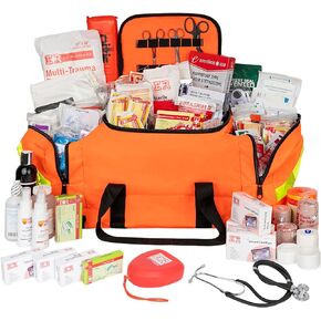 Ever Ready First Aid Filled Large Medic First Responder EMT Trauma Bag, Stocked First Aid Trauma Kit (Orange)