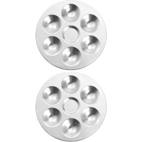 2pcs Paint Palette Tray 5.4" 6 Wells Aluminum Round Paint Mixing Pallet for Acrylic Oil Watercolor Artist DIY Painting