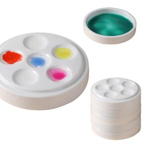 Ceramic Paint Palettes Porcelain Paint Mixing Tray Saucer Nesting Trays for Watercolor Gouache Painting,5 Wells,4 inch Stackable.