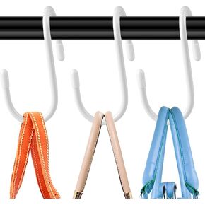 HiGift Purse Hanger for Closet, Unique Twist Design White Vinyl Coated Bag Hooks Organizer hanging, Large Closet Hooks Purse Organizer Holder for Hanging Purse,Handbag,Belt,Hat,Backpack,Jeans-8 Pack