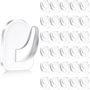Sibba 30Pcs Clear Adhesive Wall Hooks for Hanging, Transparent Reusable Heavy Duty Hooks Acrylic Sticky Hangers with Non Marking Sticker for Kitchen Bathroom Bedroom Office