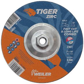 Weiler 57104 7" x 1/8" Tiger Type 27 Cut and Grind Combo Wheel, A30S, 5/8"-11 UNC Nut (Pack of 10)