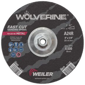 Weiler 57136 9"X1/4", Tiger Type 28 Grinding Wheel, A24R, 5/8"-11 Nut (Pack of 10)