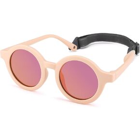 NULOOQ Bendable Polarized Baby Sunglasses with Strap Round Flexible for Infant Newborn & Toddler Age 0-24 Months