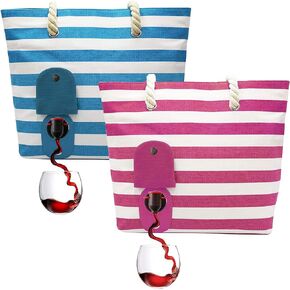 PortoVino Beach Wine Purse/Tote with Hidden, Leakproof & Insulated Beach Wine Purse/Tote with Hidden, Leakproof & Insulated Compartment, Holds 2 bottles of Wine! Great for Travel