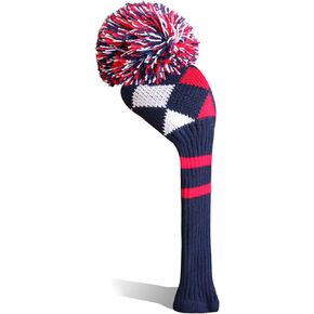 Golf Club Head Covers Knit for Woods Driver Fairway Hybrid Headcovers Knitted Pom Pom Stripes Pattern for Main 3 Wood Clubs