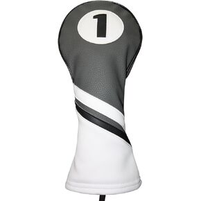 Majek Retro Golf Headcover Gray Black and White Vintage Leather Style 1 Driver Head Cover Fits 460cc Drivers