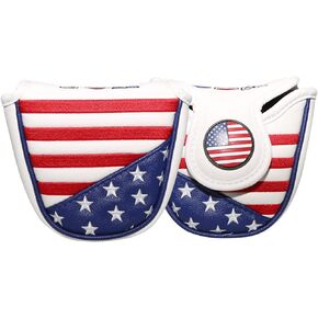 Mallet Putter Cover Headcover Golf Headcover Club Protector Magnetic Closure for Odyssey 2ball 2 Ball Two Ball Scotty Cameron Taylormade USA American Flag Red Blue White