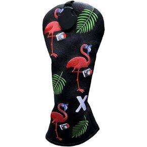 Flamingo Golf Club Headcover 3 Wood Head Cover Golf Premium（PU Leather Driver Fairway Wood Hybrid Head Cover Fits for All Brand