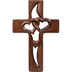 BGCOPPER Marriage Cross for Wall Love Wall Decor, Handmade Wooden Intertwined Heart Wall Cross for Wedding Valentine Christmas Gift (Wood, 10 Inch)
