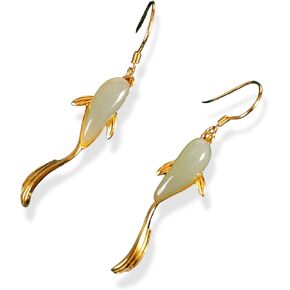 KOI FISH EARRINGSJADE EARRINGS Japanese koi earrings jade earrings for women genuine gold jade earrings for women 14k gold in Kuwait