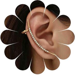 CZ Ear Cuff Wrap Earrings Ear Cuff Hoop Climber Earrings Gold Curved Cuff Earring Crystal Arc Cartilage Earrings Ear Jewelry for Women and Girls(1pcs)