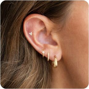 MOODEAR Small Chunky Stud Huggie Hoop Earrings Sets,Dainty Trendy 14K Gold Plated Hypoallergenic Cubic Zirconia Cartilage Multiple Piercing Cuff Earring Set for Women Girl Cute Jewelry Gifts