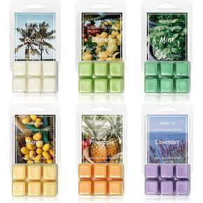 Scented Wax Melts, Soy Wax Cubes for Wax Warmer, Wax Melts Wax Cubes, 6 x2.5oz, Coconut Vanilla, Pineapple, Lemon, Lavender, Mango, Mint