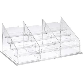 BTSKY Clear Acrylic Business Card Holder for Desk, 4 Tier 12 Pockets Acrylic Business Card Stand Organizer, Premium Thickened Acrylic Business Card Display Holder Name Cards Holders Fits 2.2x3.7 Inch